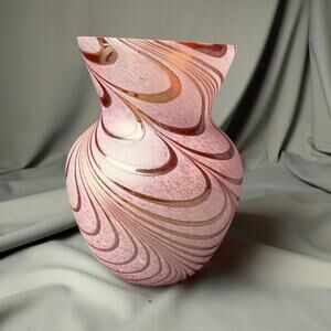 Teleflora Pink Frosted Swirl Glass Vase | 6.5" Vintage Floral